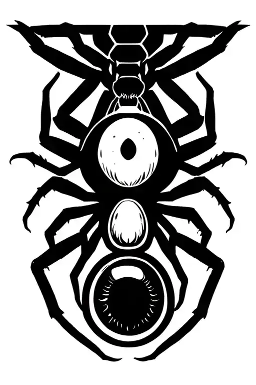 A Black Widow Hanging From A Strand With And Eyeball As The Body