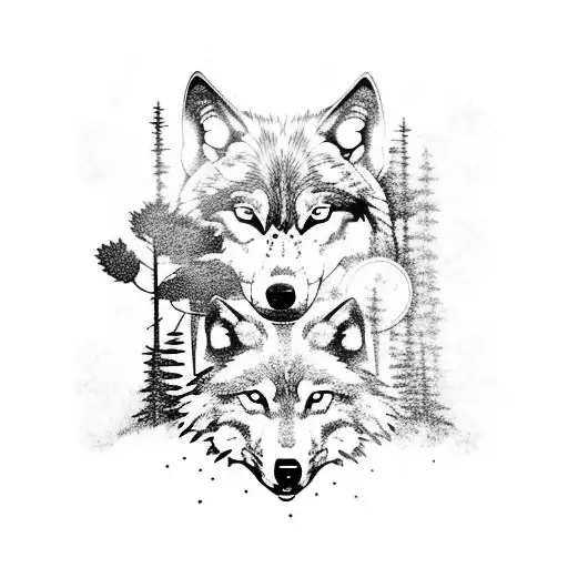 Wolf In Forest With Galaxy