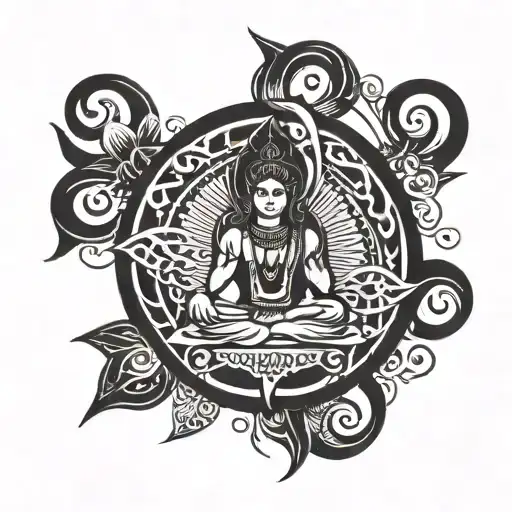 Shiva Trishul Intertwined With A Lotus Flower