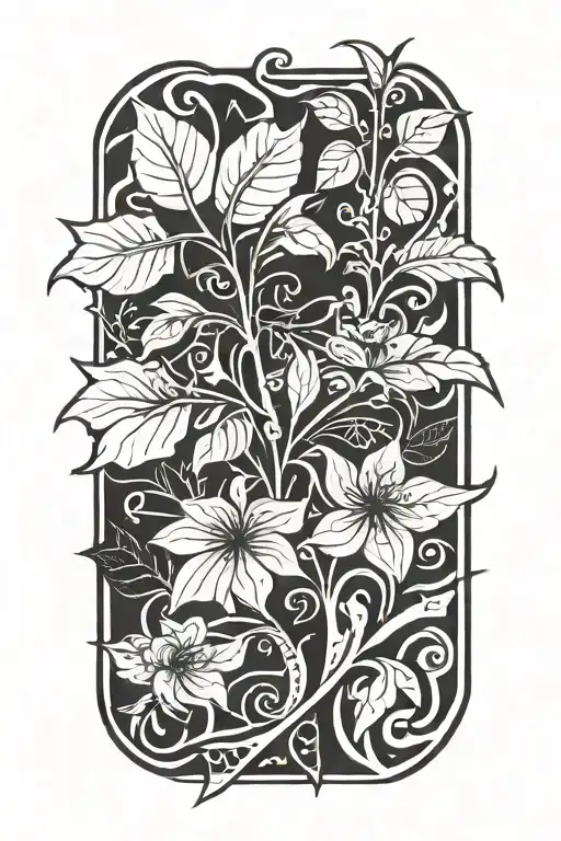 Rectangular Tattoo Flowers And Leafs Growing