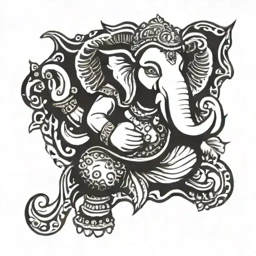 Evil Big Tusk 6 Arms Ganesha Standing In Jungle