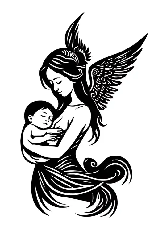 Angel Mother Holding Infant Sleeping