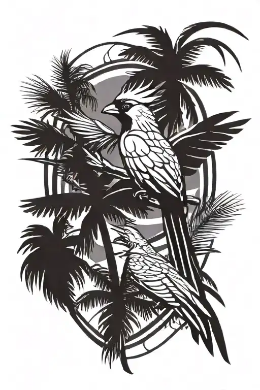 Flying Cardinal And A Palm Tree