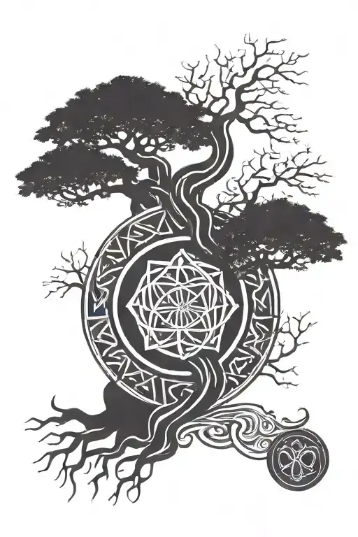 Yggdrasil Supporting The Nine Realms Symbol Intertwined With Runes