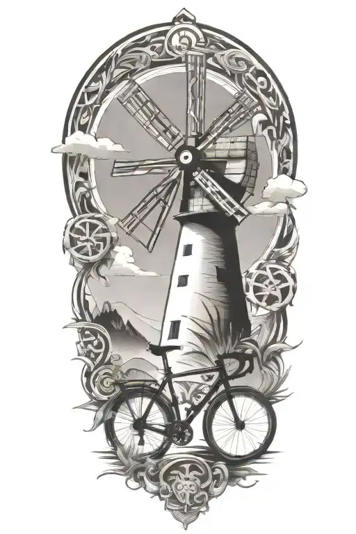 Windmill And Road Bicycle Leaning