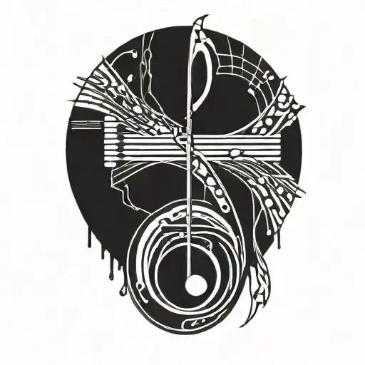 Incorporate A Treble Clef And Piano Keys Into A Geometric Blackwork Tattoo Design