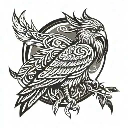 A Hawk Wings Spread Growing Plants Out Of It Symbolizing