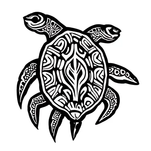 Polynesian Arm Sleeve Tattoo Featuring A Turtle
