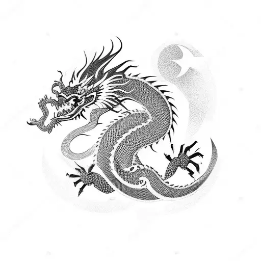 Chinese Dragon With Crescent Moon