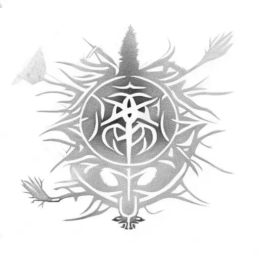 Vegvisir With Crows And Odins Spear With Tree Roots