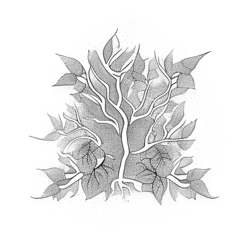 Small Red Flamboyant Tree With Red Leaves And Vine Going Through It