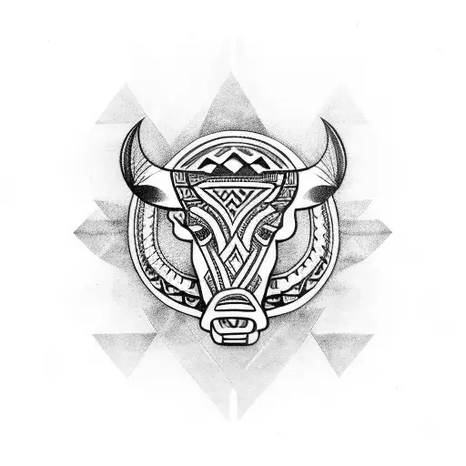 Polynesian Sleeve Tattoo With Bull