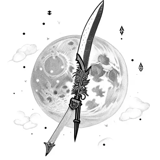 Sword And Feather Crossing A Moon