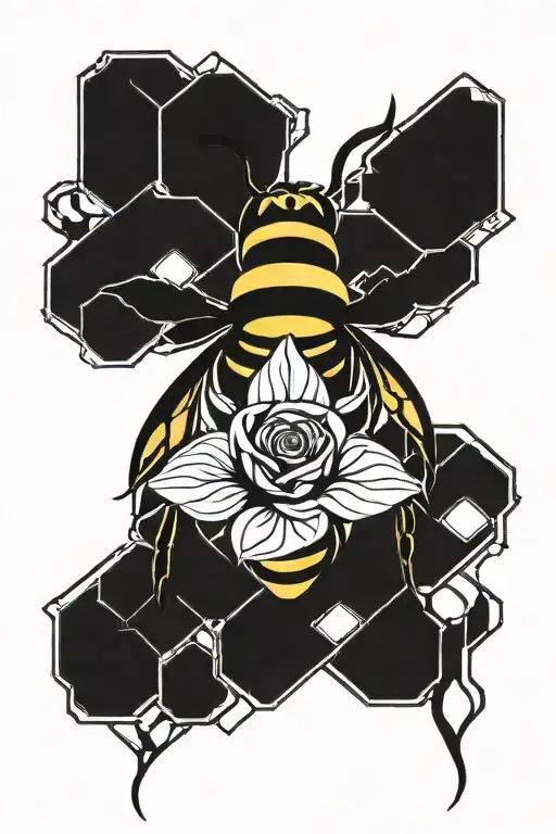 Queen Bee With Crown And Single Rose And Honeycomb