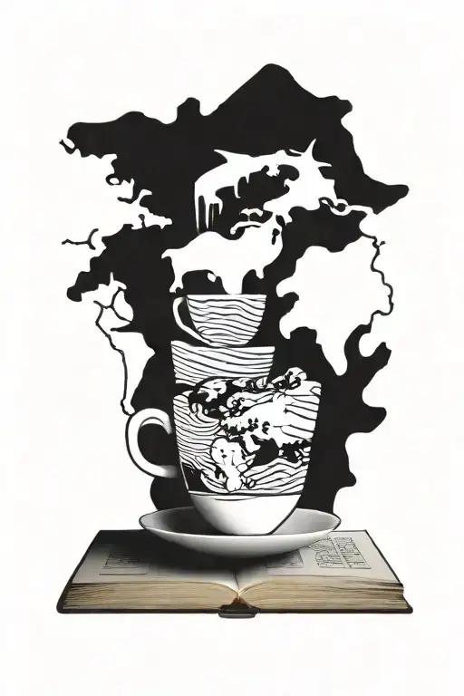 A Coffee Cup Morphing Into A Stack Of Books With A World Map In The Background