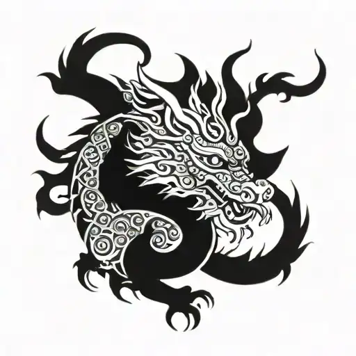 Japanese Dragon With Maori Tribal Patterns