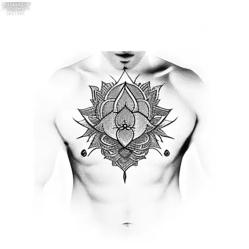 Eyes In The Lotus On Men Center Chest Vertical And Long