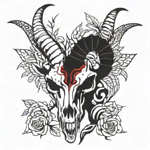 Goat Skull With Rose Spines Crown Around Him