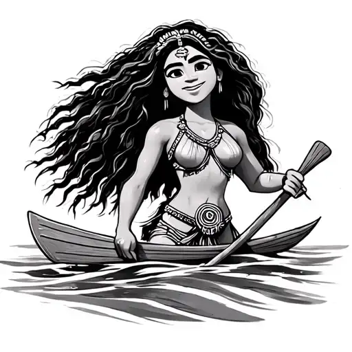 A Sketch Of A Tattoo On The Cartoon Of Moana Where Moana With The Oar Is Depicted