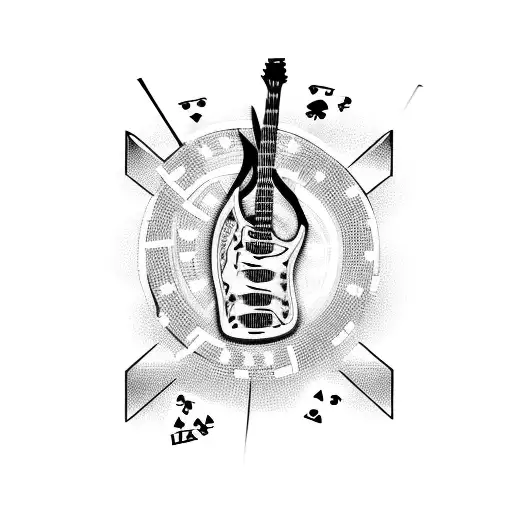 A Demonic Woman Playing An Electric Guitar Surrounded By Money And Gambling Symbols