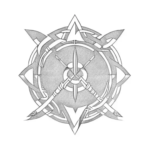 Arrow With Leo And Virgo Glyph And Mother And Children Celtic Symbol