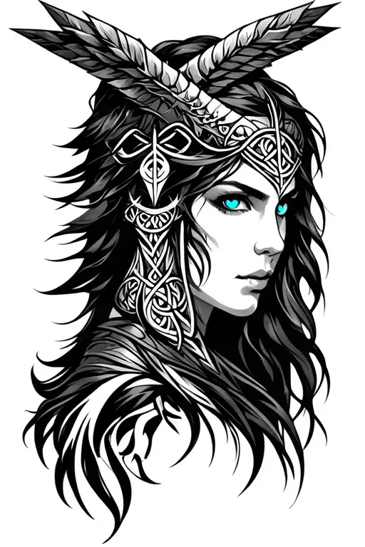 Valkyrie With Blue Eyes With Celtic Trinity