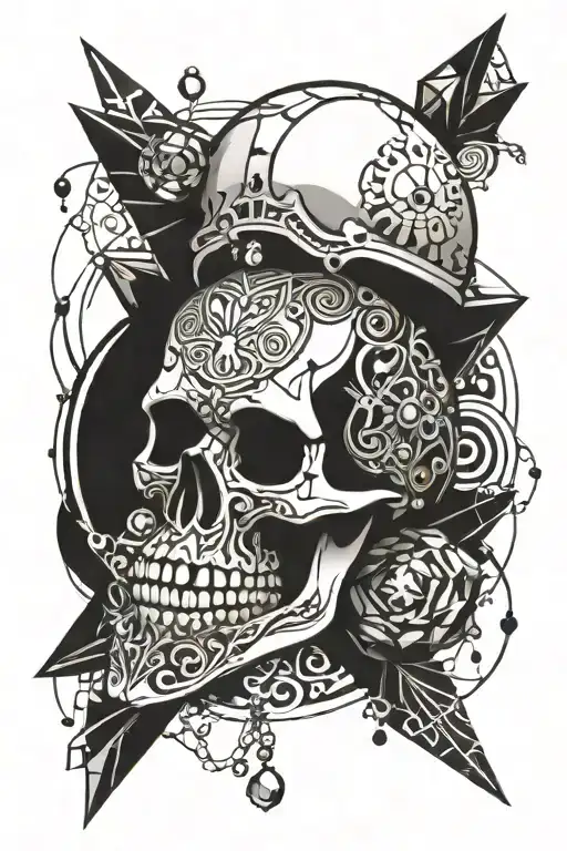 Skull And Gemstones Arranged