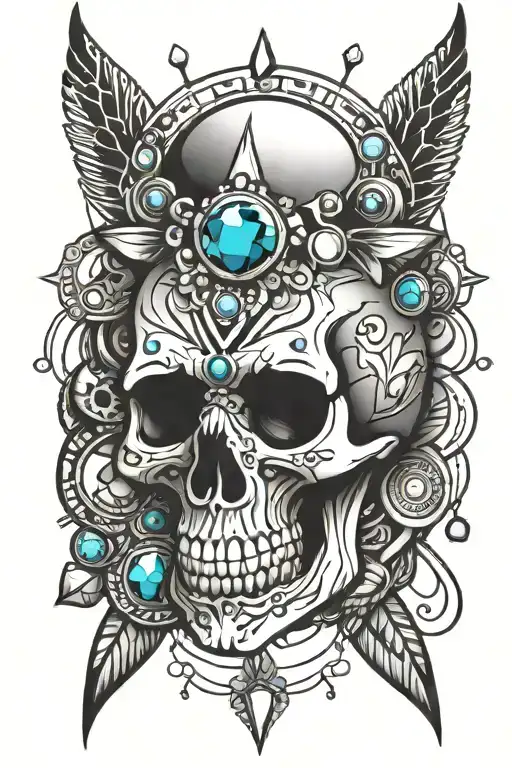 Skull And Gemstones Arranged