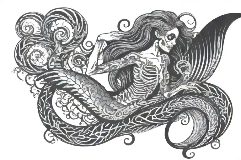 Lower Back Mermaid Skeleton Smoking