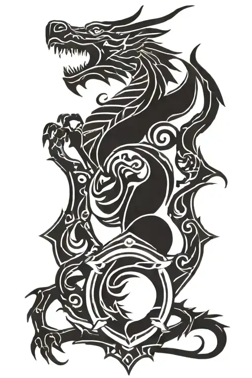 Minimalistic Heraldic Dragon Surrounding Shield