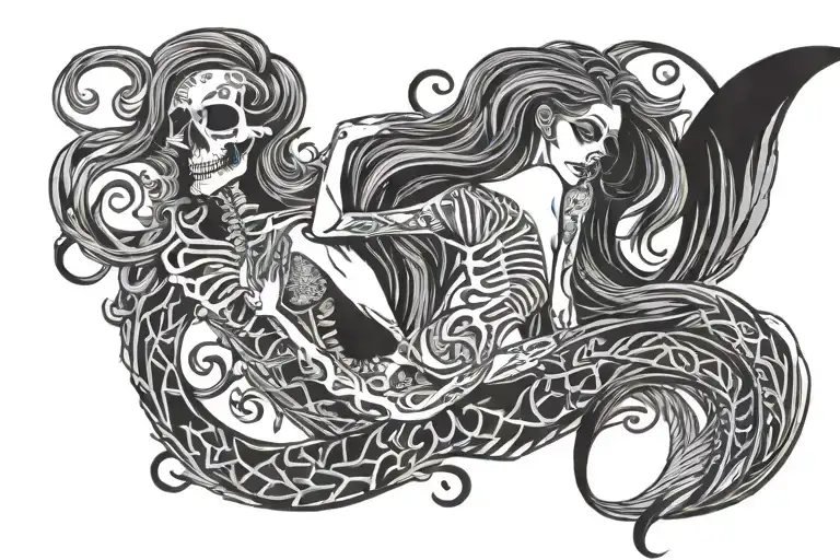 Lower Back Mermaid Skeleton Smoking