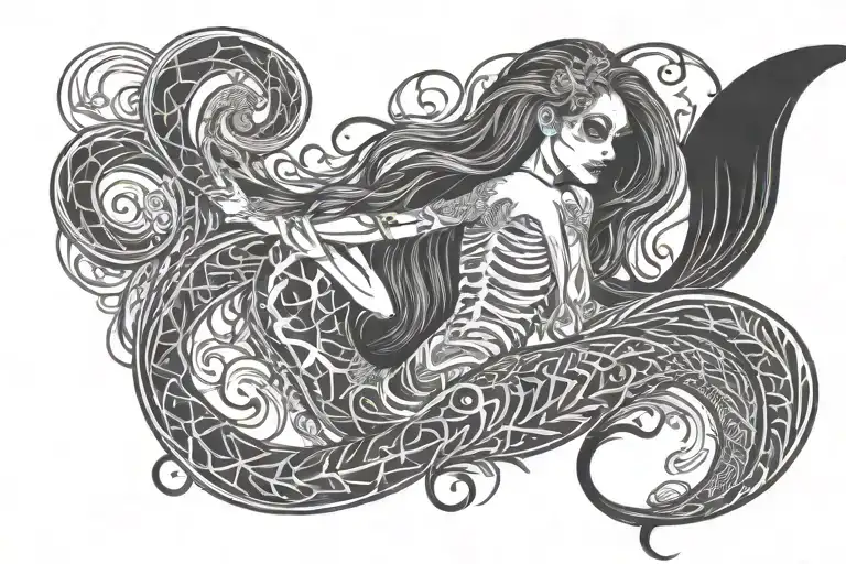 Lower Back Mermaid Skeleton Smoking