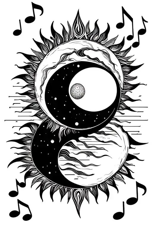 Sun And Moon Connected By Music Notes