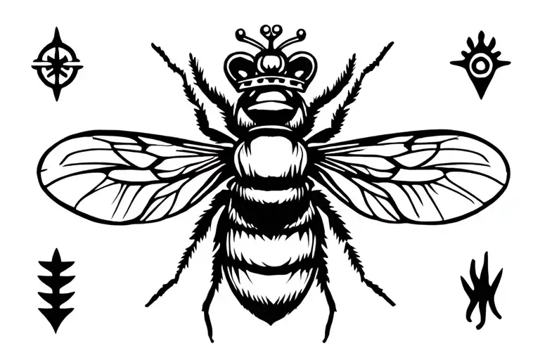 Bee With Crown With Polynesian Style Symbols Around It