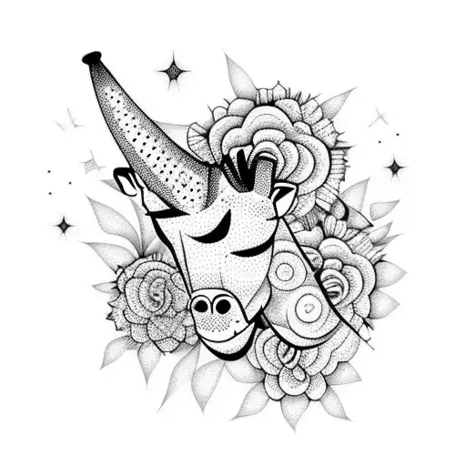 Giraffes And Moon Stars Gears Flowers