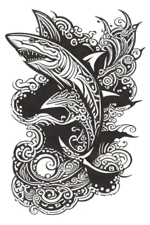 Shark Swimming Sleeve Tattoo Design
