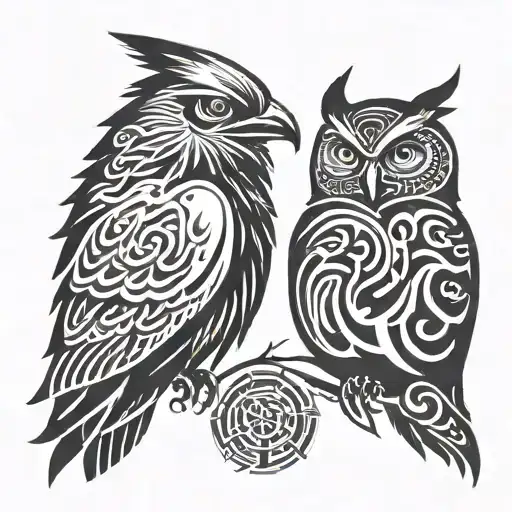 Raven And Owl Facing Right