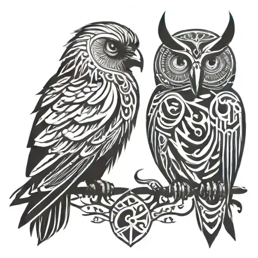 Raven And Owl Facing Right