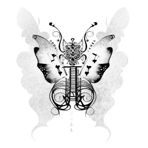 Gothic Butterfly With Music Notes