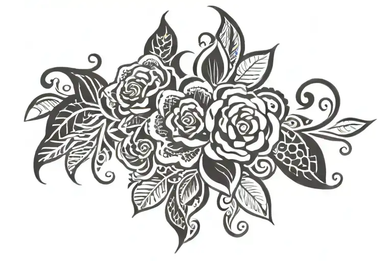 Polynesian Tribal Pattern With Polynesian Flower And English Rose