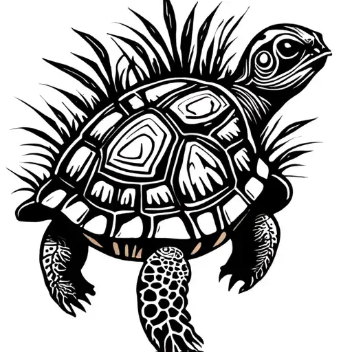 Turtle Walking With Plants Growing