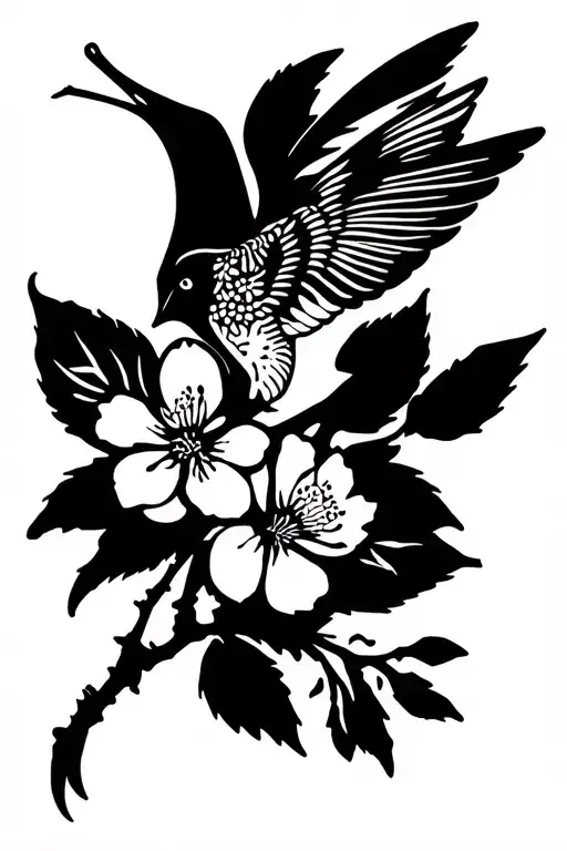 Cherry Blossom With Hummingbird Hovering