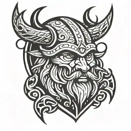 Cartoon Low Detail Viking Head In The Shape Of A Shield Like A Futbol Logo