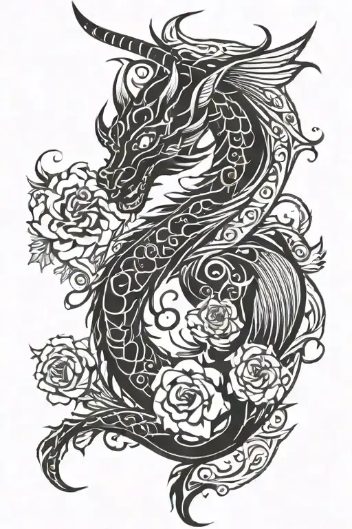 Dragon With Wings And Flowers