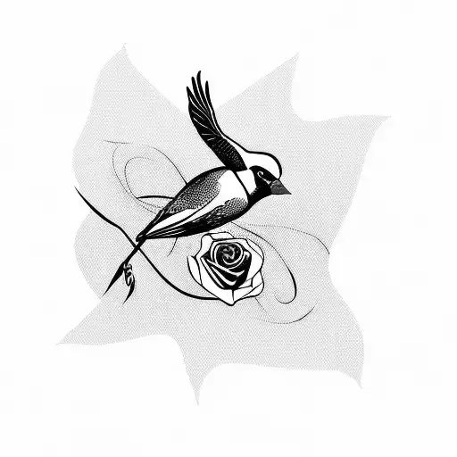 Flying Sparrow With A Rose