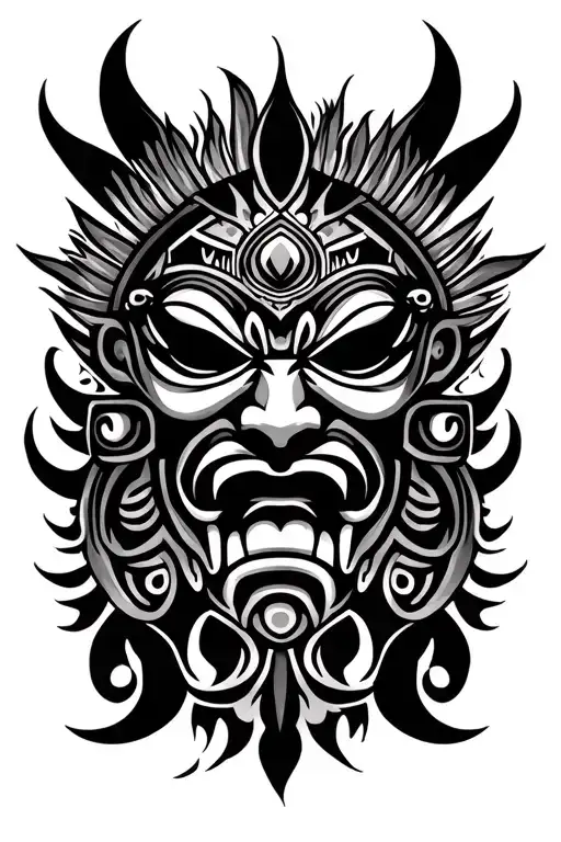 Black And Grey Nepalese Ceremonial Mask Style