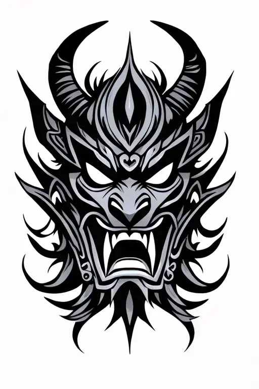 Black And Grey Oni Mask Nepalese Ceremonial Mask Style