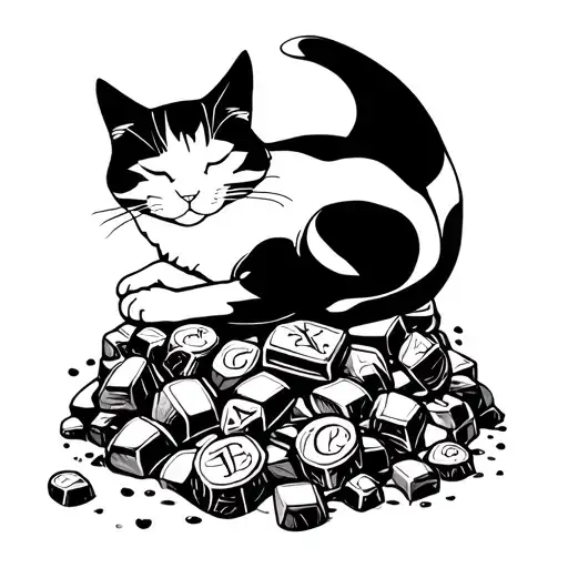 Cat Sleeping On Top Of A Pile Of Treasure