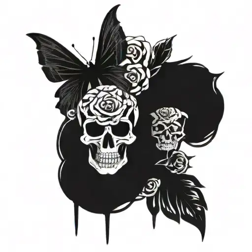 Skull And Moth And Roses Intertwined