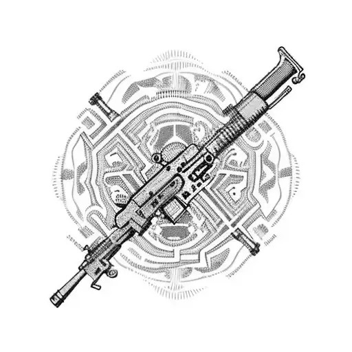 Detailed Rifle Intertwined With Traditional Mexican Patterns